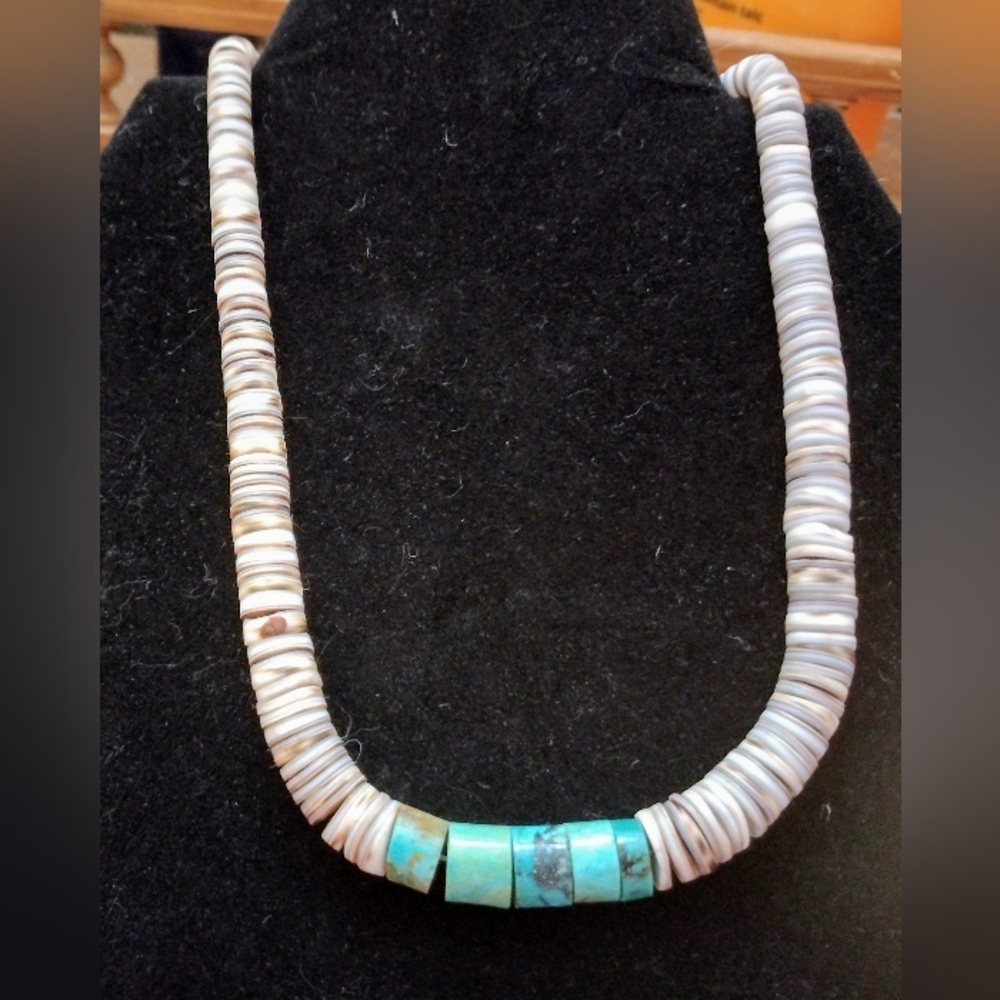 Vintage Men's Turquoise & Shell Heishi Necklace
